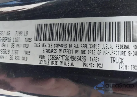 2019 Ram 1500 Big Horn/Lone Star 4X4 6'4 Box из США, поврежденный, VIN 1C6SRFMT3KN906436